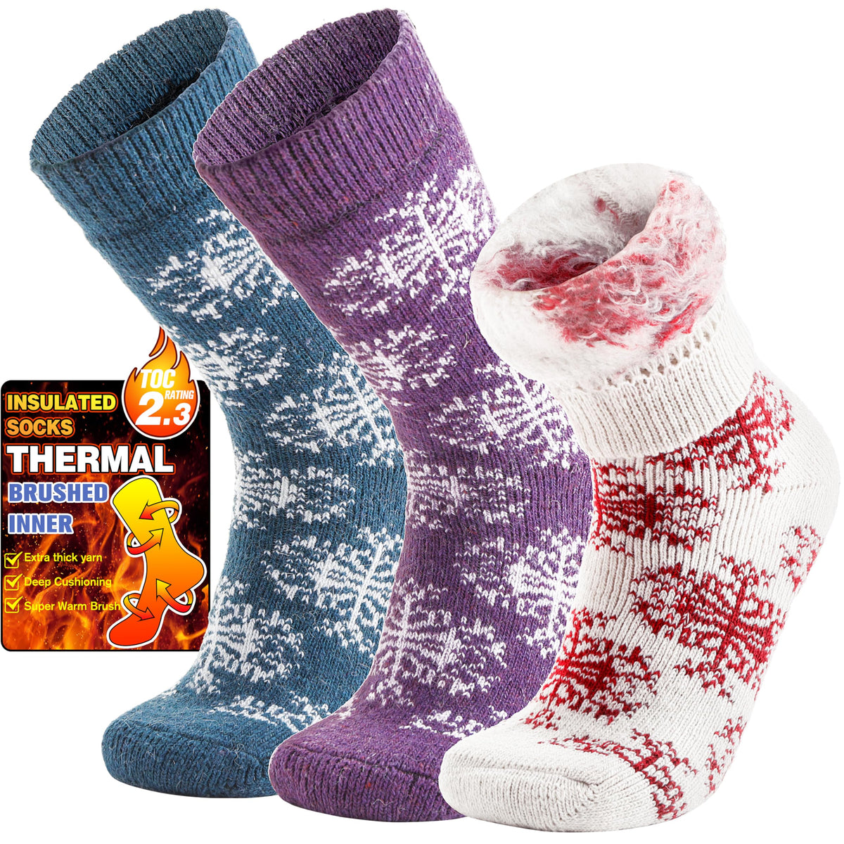 3 Pairs Warm Thermal Socks for Women & Men Winter Ski Thick Boot Insulated Socks for Cold Weather