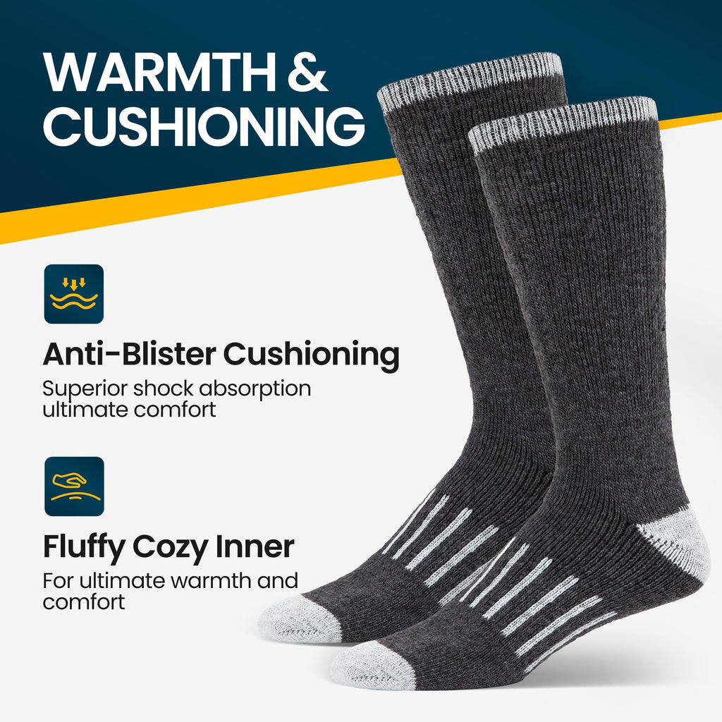 Mens Merino Wool Crew Socks Thermal and Warm Socks for Winter Work Hiking Running 3 Pairs