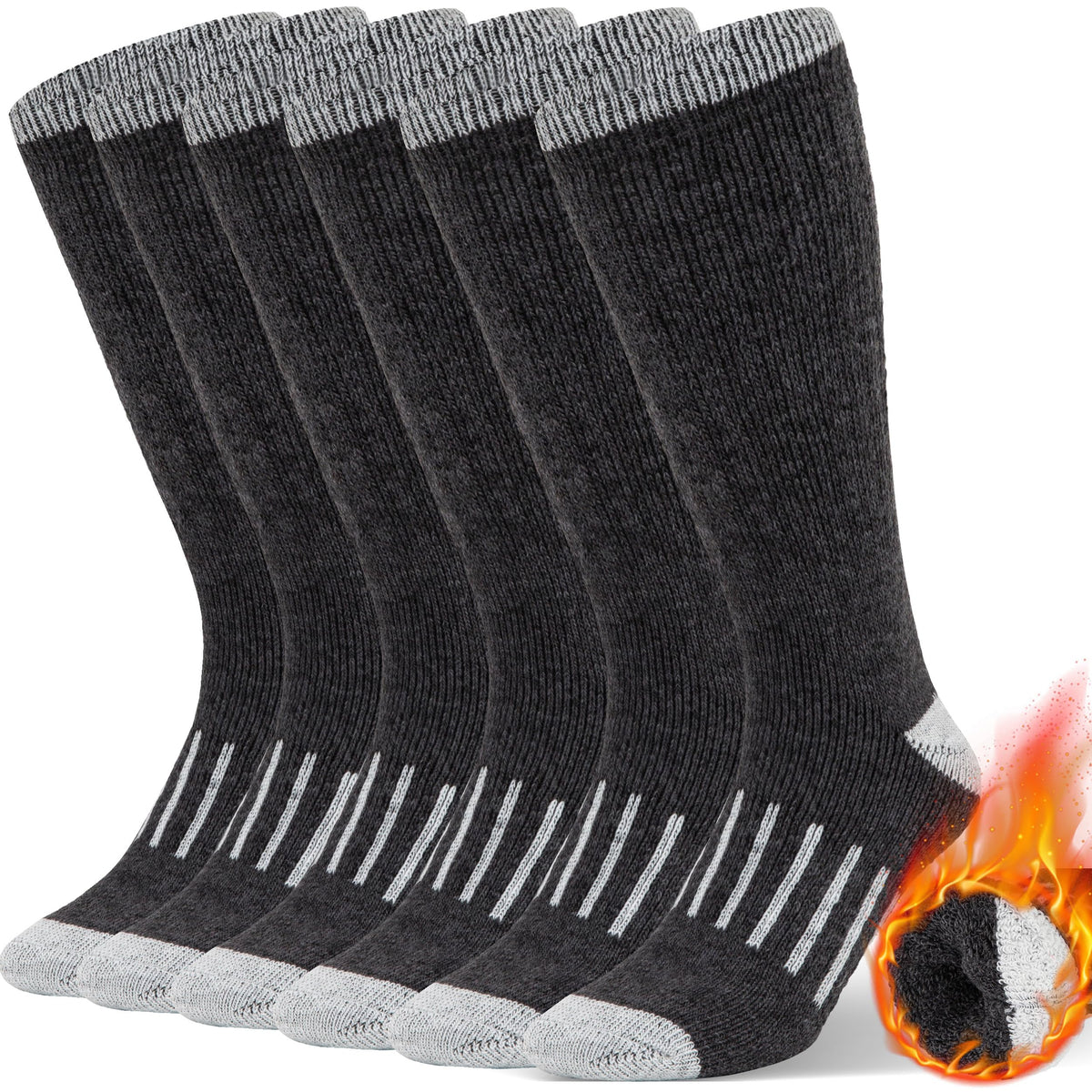 Mens Merino Wool Crew Socks Thermal and Warm Socks for Winter Work Hiking Running 3 Pairs