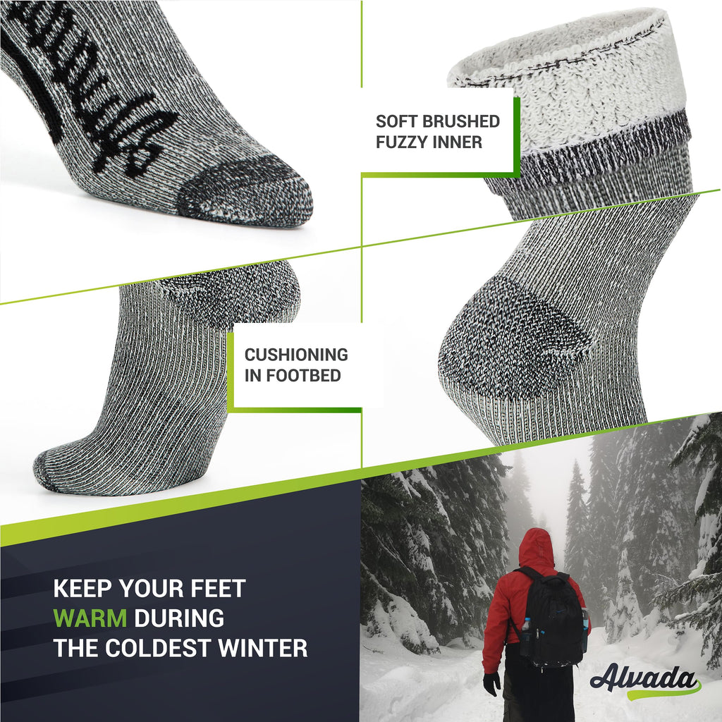 Mens Merino Wool Crew Socks Thermal and Warm Socks for Winter Work Hiking Running 3 Pairs