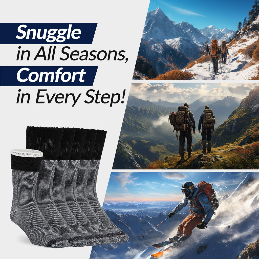Mens Merino Wool Crew Socks Thermal and Warm Socks for Winter Work Hiking Running 3 Pairs