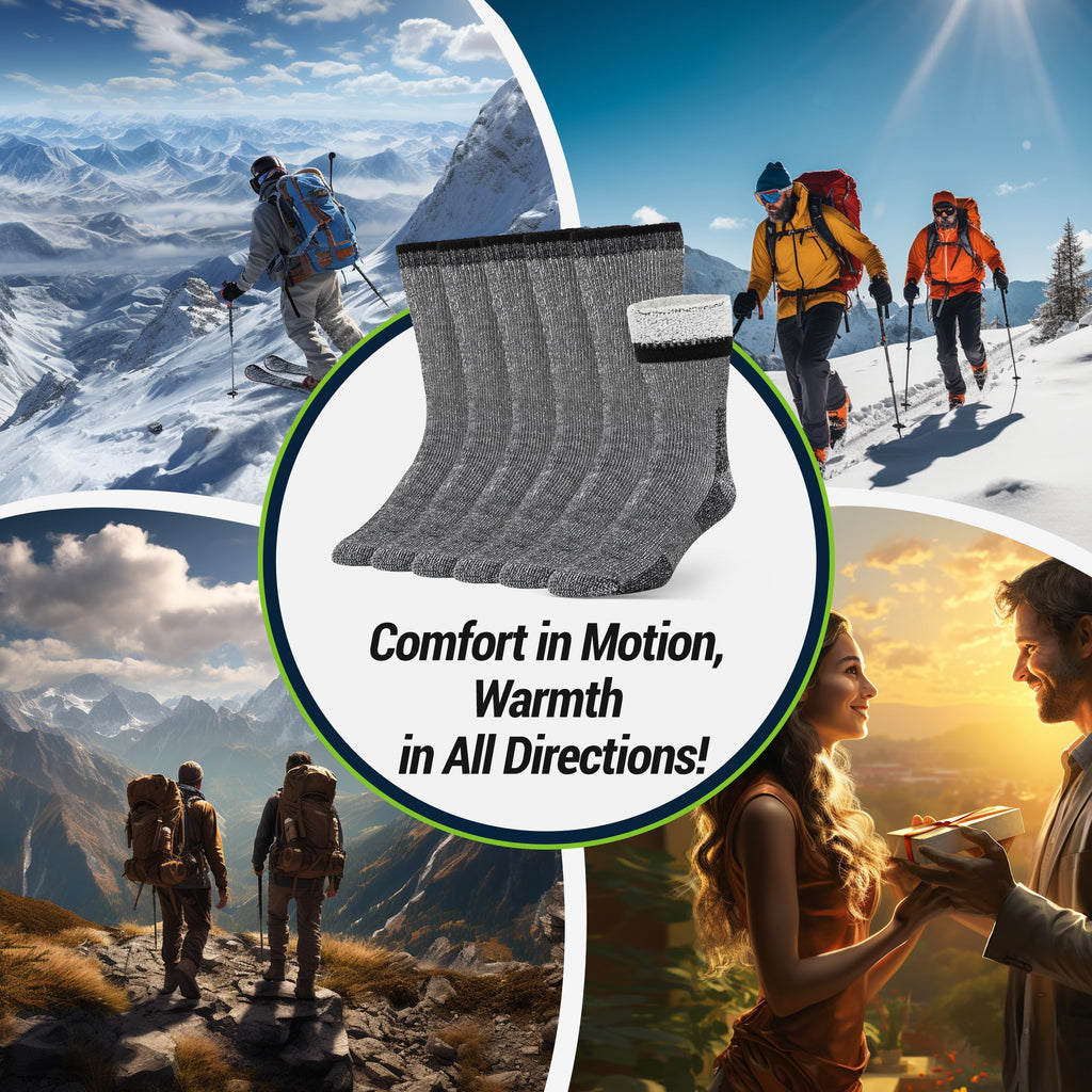 Mens Merino Wool Crew Socks Thermal and Warm Socks for Winter Work Hiking Running 3 Pairs