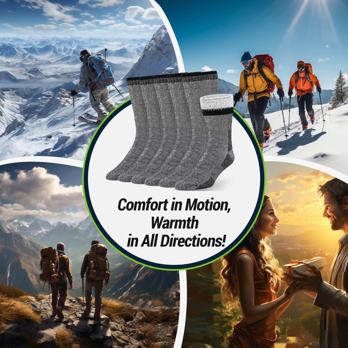 Mens Merino Wool Crew Socks Thermal and Warm Socks for Winter Work Hiking Running 3 Pairs