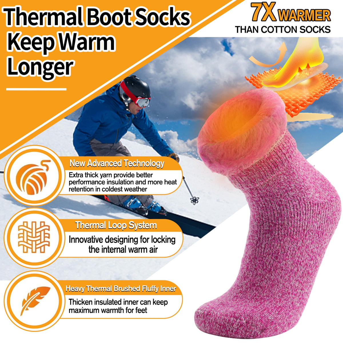 3 Pairs Warm Thermal Socks for Women & Men Winter Ski Thick Boot Insulated Socks for Cold Weather