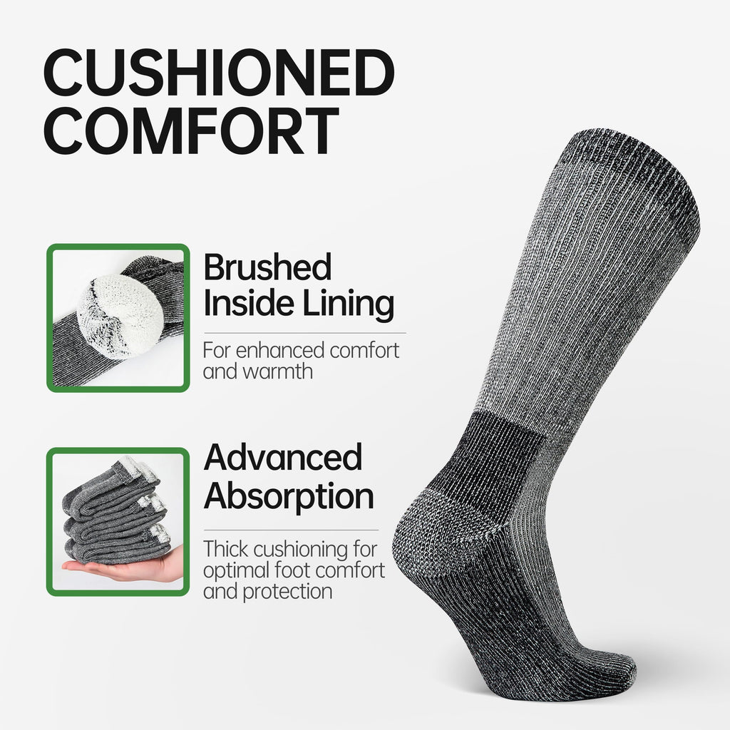 Mens Merino Wool Crew Socks Thermal and Warm Socks for Winter Work Hiking Running 3 Pairs