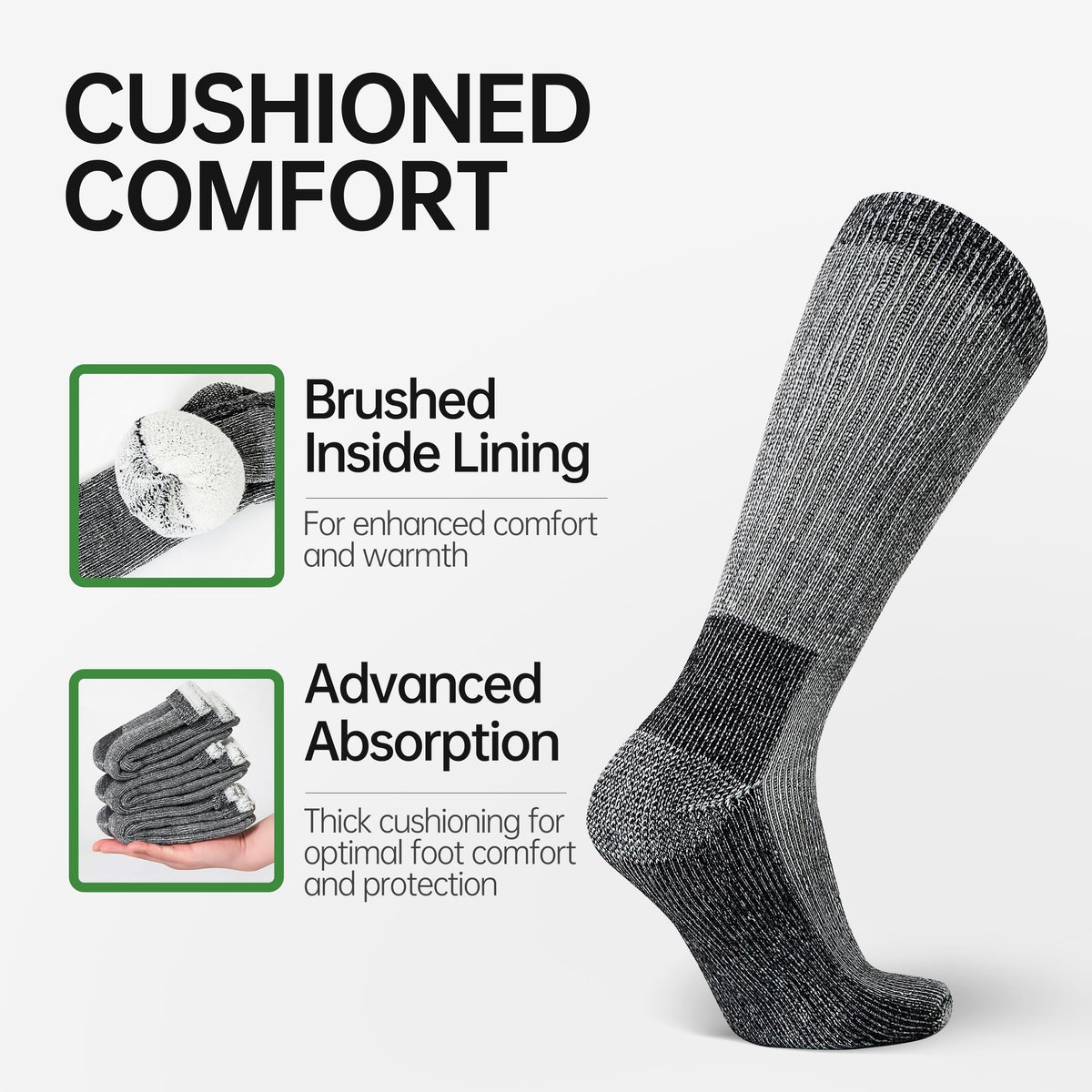 Mens Merino Wool Crew Socks Thermal and Warm Socks for Winter Work Hiking Running 3 Pairs