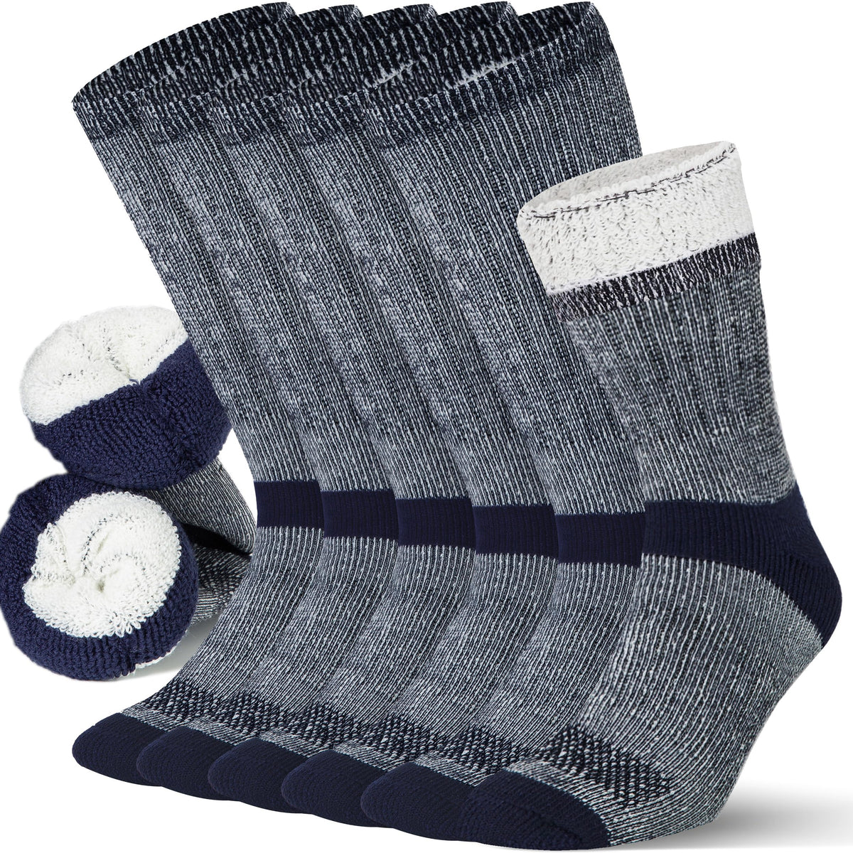 Mens Merino Wool Crew Socks Thermal and Warm Socks for Winter Work Hiking Running 3 Pairs