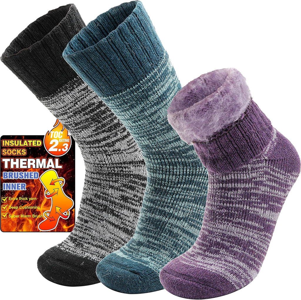 3 Pairs Warm Thermal Socks for Women & Men Winter Ski Thick Boot Insulated Socks for Cold Weather